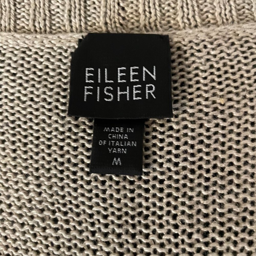 EILEEN FISHER Beige Open Front Cardigan Size M Hemp Knit Short Sleeve - Picture 4 of 5
